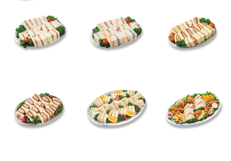 人気No.1！プリティーオードブル¥1,200（2人用）テリヤキチキン、ハム、タマゴサラダ、トマト、レタス、きゅうり　子供にもオススメ！プチオードブル¥1,200（2人用）タラモサラダ、ハム、ゆで卵、タマゴサラダ、チーズ、トマト、レタス、きゅうり　ボリューム満点！ひれカツミックスオードブル¥1,600（3〜4人用）ひれカツ、タマゴサラダ、ハム、トマト、レタス、チェダーチーズ、鶏もも唐揚げ　男性に人気！カツサンドオードブル¥1,600（3〜4人用）ひれカツ　大人数にぴったり！サンドイッチオードブル¥2,500（4 〜5人用）ハム、チーズ、タマゴサラダ、ツナサラダ、ポテトサラダ、トマト、レタス、きゅうり　ファミリーにぜひ！パーティーオードブル¥3,500（4〜5人用）クロワッサンサンド（テリヤキチキン、タマゴ、ツナ、ハム）、食パンサンド（トマト&チーズ、ハム、タマゴサラダ）、鶏もも唐揚げ、ウインナー、フライドポテト
